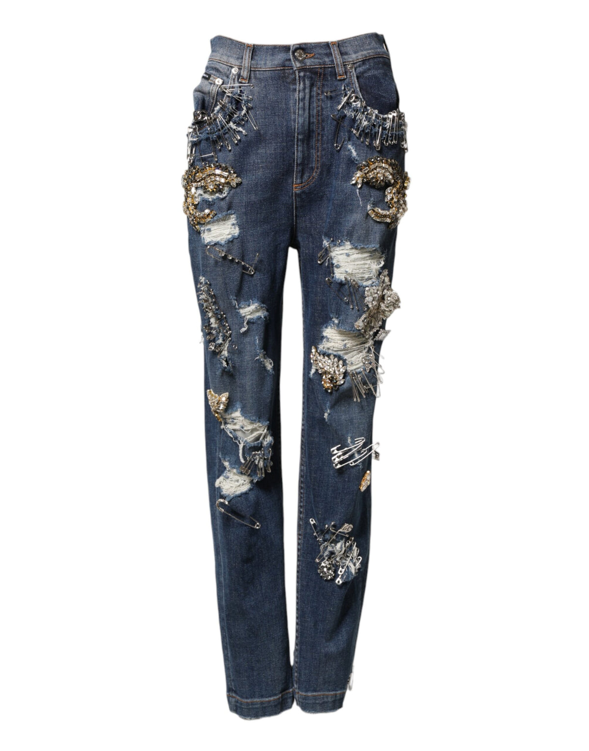Dolce & Gabbana Blaue Baumwoll-Jeans mit Strass-Verzierungen