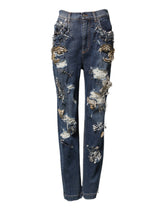 Dolce & Gabbana Blaue Baumwoll-Jeans mit Strass-Verzierungen