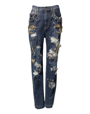 Dolce & Gabbana Blaue Baumwoll-Jeans mit Strass-Verzierungen