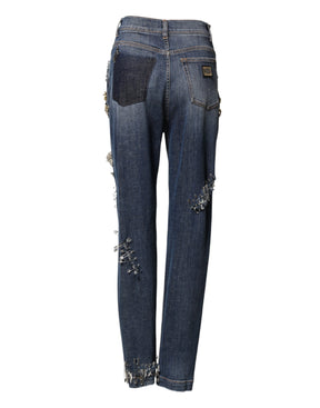 Dolce & Gabbana Blaue Baumwoll-Jeans mit Strass-Verzierungen