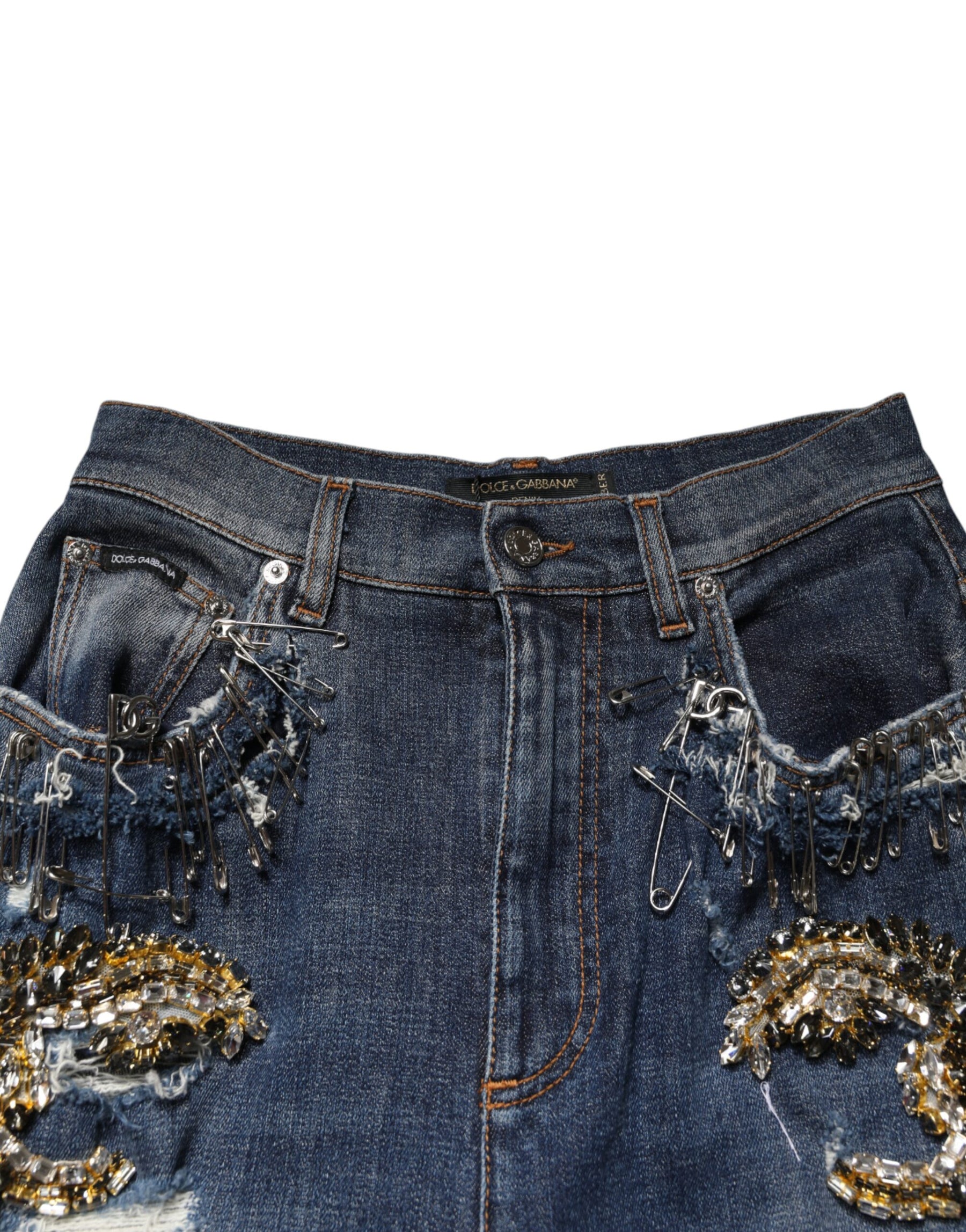 Dolce & Gabbana Blaue Baumwoll-Jeans mit Strass-Verzierungen