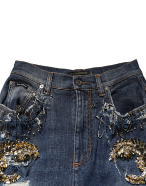 Dolce & Gabbana Blaue Baumwoll-Jeans mit Strass-Verzierungen