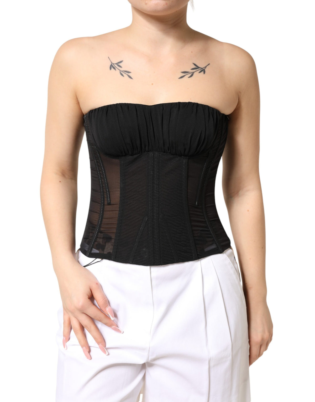 Dolce & Gabbana Schwarzes Seiden-Spitzen-Korsett-Bustier