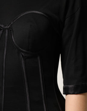 Dolce & Gabbana Schwarzes Baumwoll-Korsett-Bustier-T-Shirt mit kurzen Ärmeln