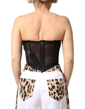 Dolce & Gabbana Schwarzes Goldherz-Korsett-Glitzertop