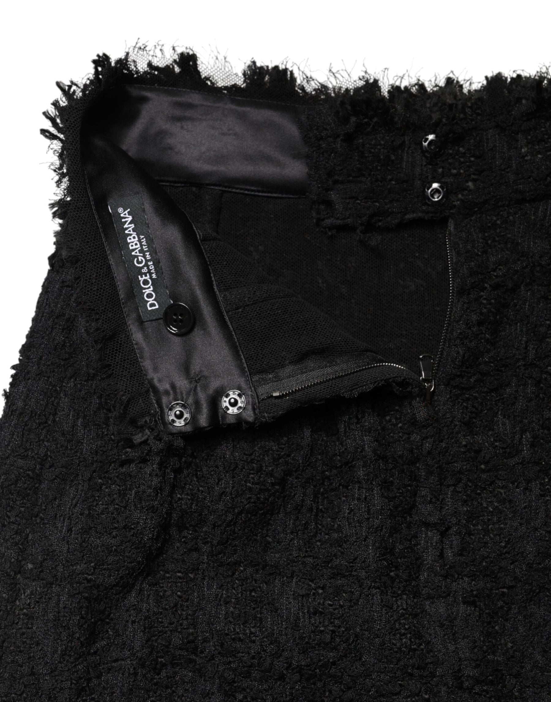 Dolce & Gabbana Schwarzer Nylon-Minirock mit hohem Bund und offener Naht