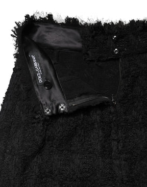 Dolce & Gabbana Schwarzer Nylon-Minirock mit hohem Bund und offener Naht