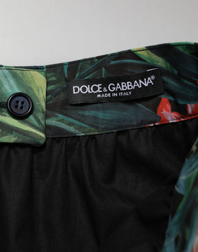 Dolce & Gabbana Schwarzer Baumwollrock mit Blumenmuster und hoher Taille in Midi-Länge