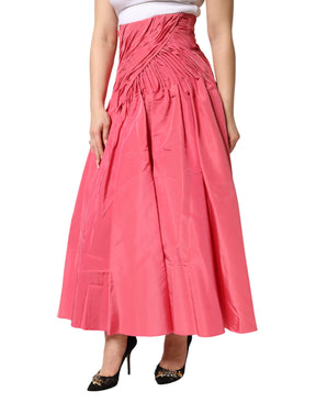 Dolce & Gabbana Pinker Seidenrock mit Falten und hoher Taille, Midi-Länge