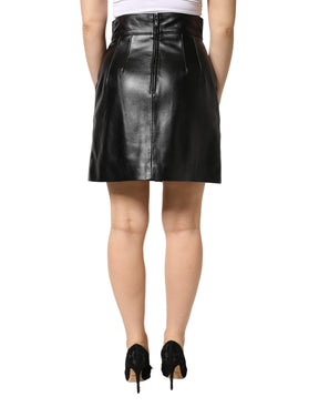 Dolce & Gabbana Schwarzer Leder-Bleistiftrock mit hoher Taille und Minilänge