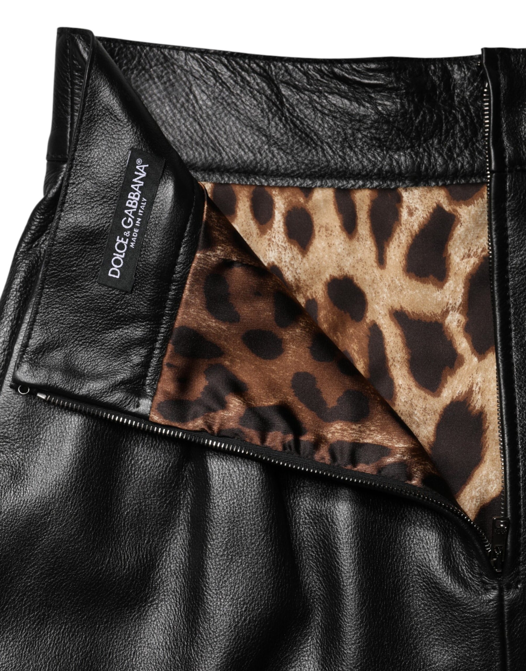 Dolce & Gabbana Schwarzer Leder-Bleistiftrock mit hoher Taille und Minilänge