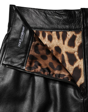 Dolce & Gabbana Schwarzer Leder-Bleistiftrock mit hoher Taille und Minilänge