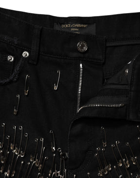 Dolce & Gabbana Schwarze Hot Pants aus Baumwoll-Denim mit Nadel-Details