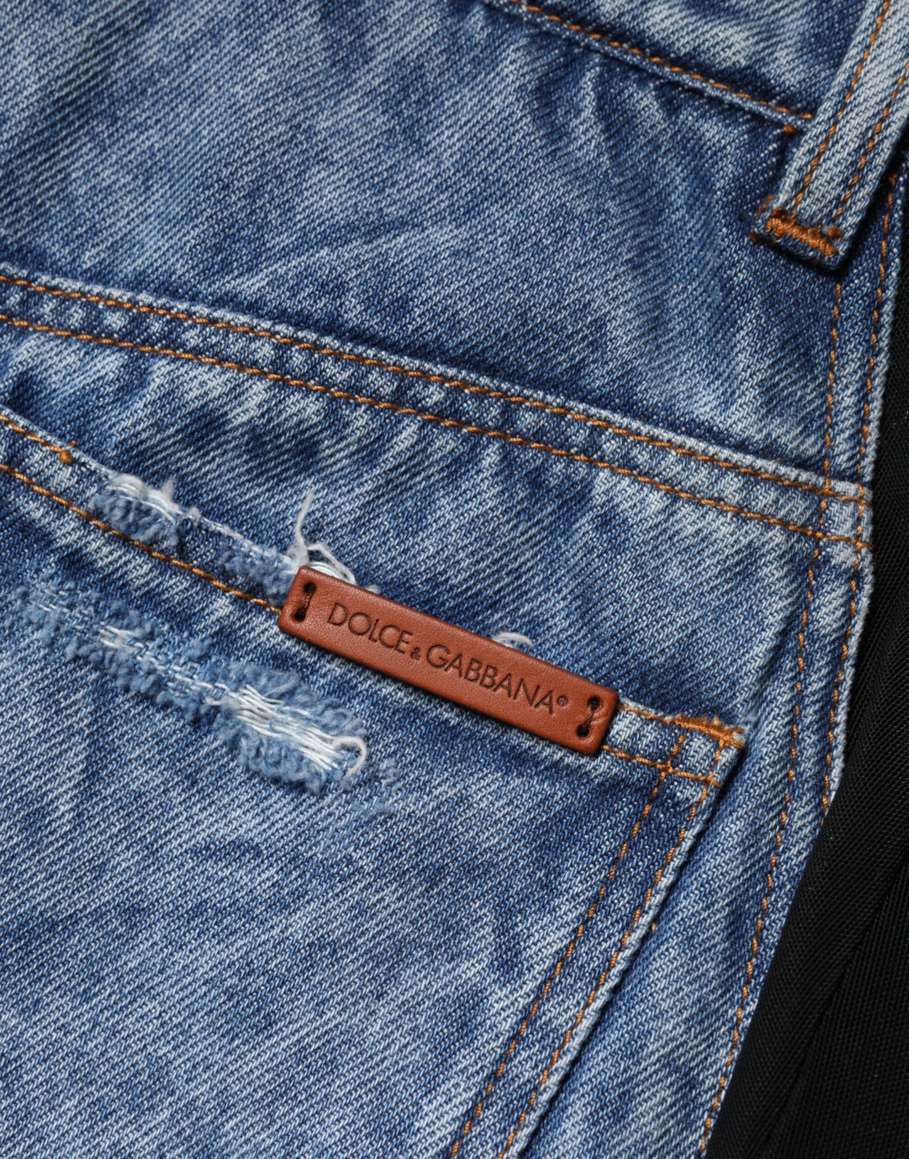 Dolce & Gabbana Blau-Schwarzer Baumwoll-Denim-Midi-Rock mit transparenten Einsätzen