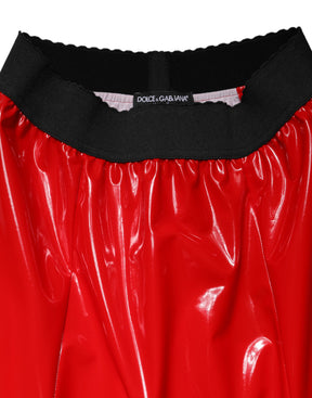 Dolce & Gabbana Glänzender Roter Polyester-Midirock mit hoher Taille