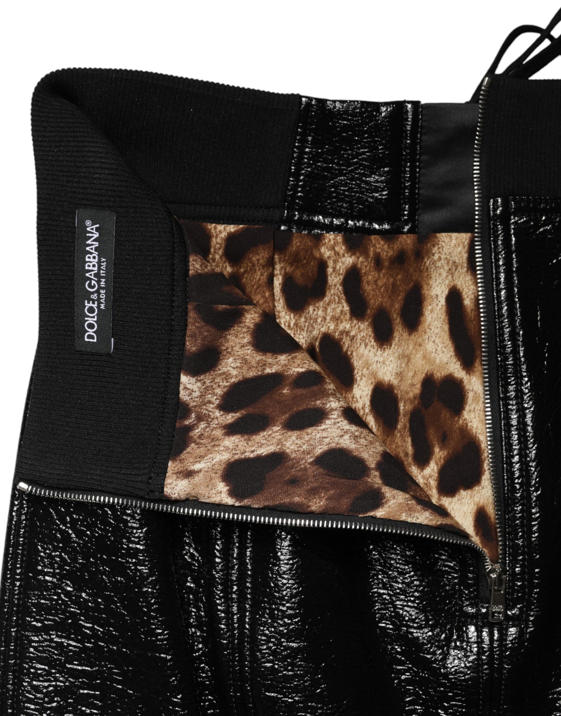 Dolce & Gabbana Schwarzer Minirock aus Nylon mit Ösen-Details