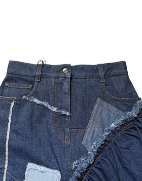Dolce & Gabbana Blauer Patchwork-Midirock aus Lagen-Denim
