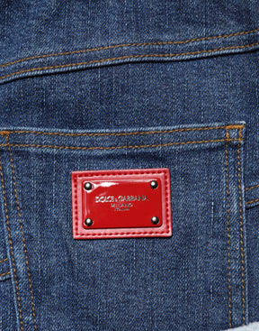 Dolce & Gabbana Blauer Patchwork-Midirock aus Lagen-Denim