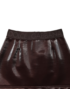 Dolce & Gabbana Dunkelbrauner, taillierter Minirock aus Baumwolle mit hohem Bund