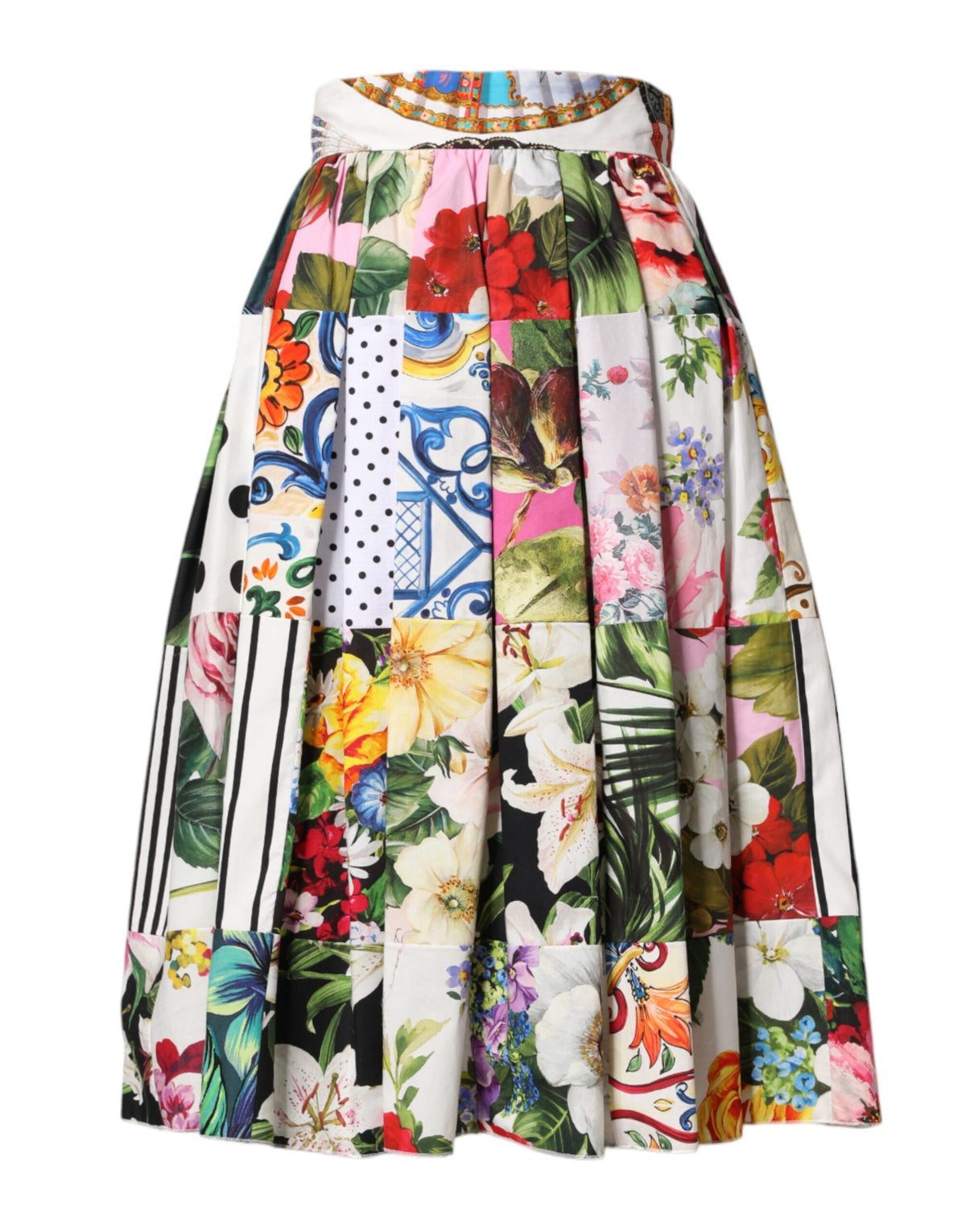 Dolce & Gabbana Bunter Patchwork-Rock mit hoher Taille und Midi-Länge