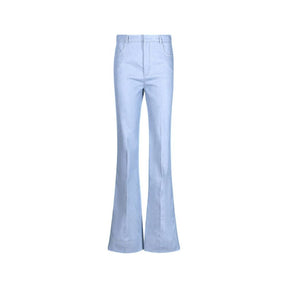 Saint Laurent Blaue Baumwoll-Hosen mit weitem Bein