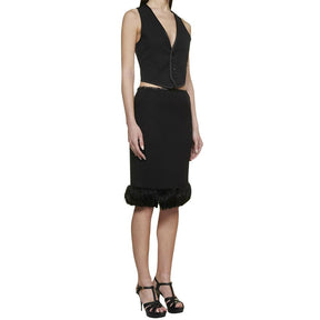 Saint Laurent Schwarzer Seidenrock in Midi-Länge