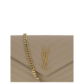 Saint Laurent Beigefarbene Kalbshaut Bos Taurus Schultertasche