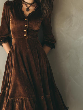 Special V-Neck Long Sleeve Midi Dress - Herbstshafter Stil & Komfort
