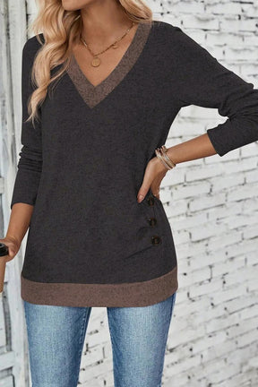 Winter-Chic Luxus V-Neck Top in Schwarz - Modisch & Wärmend