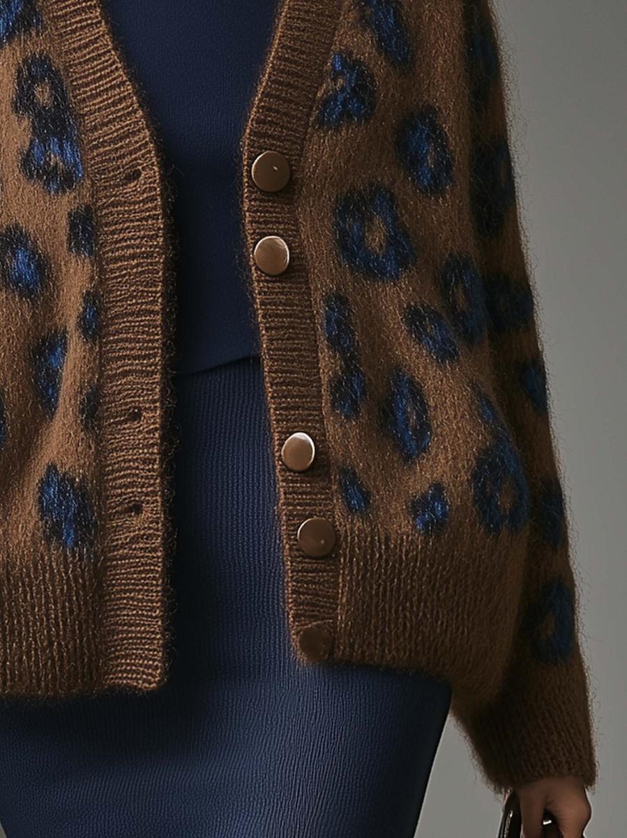 Herbst Chic: Brown Long Sleeve Leopard Cardigan - Wärme & Stil vereint