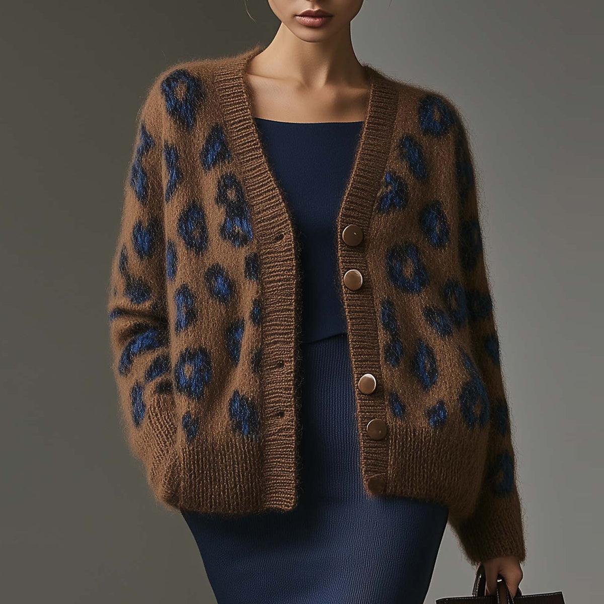 Herbst Chic: Brown Long Sleeve Leopard Cardigan - Wärme & Stil vereint