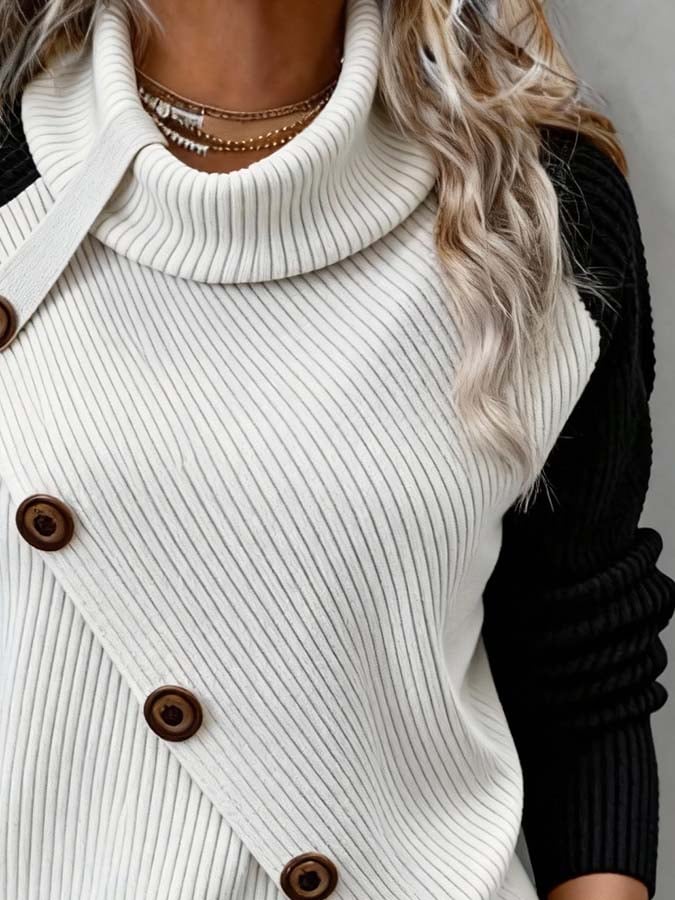 Winter Rollkragen Pullover Damen Color Block warm elegant
