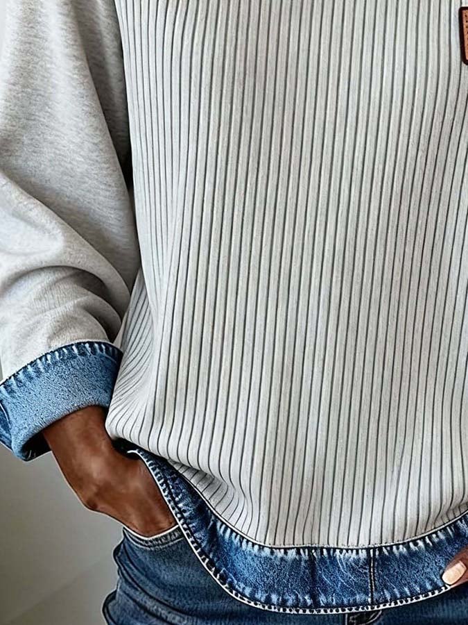 Winter Damen Sweatshirt hellgrau Denim Look kuschelig warm