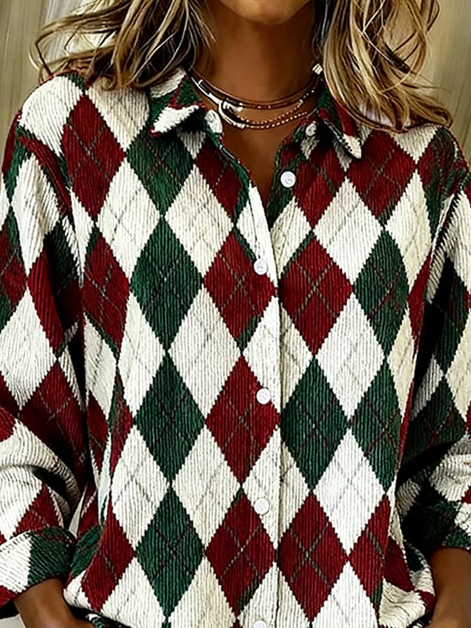 Damen Weihnachts Hemd Winter Kariert Diamond Muster S-5XL