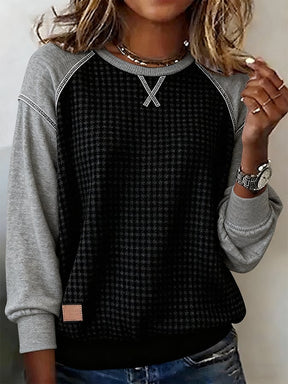 Damen Winter Waffel-Sweatshirt Schwarz Grau Kuschelwarm