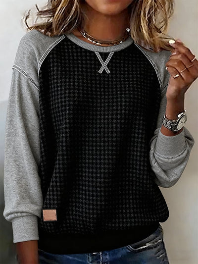 Damen Winter Waffel-Sweatshirt Schwarz Grau Kuschelwarm