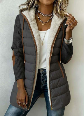 Winter Damen Steppjacke lang mit Fleecefutter und Kapuze