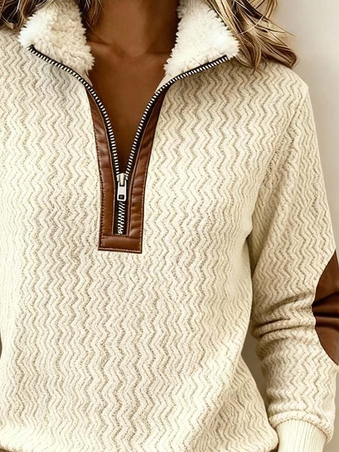 Kuscheliger Damen Winter Colorblock Pullover mit Stehkragen