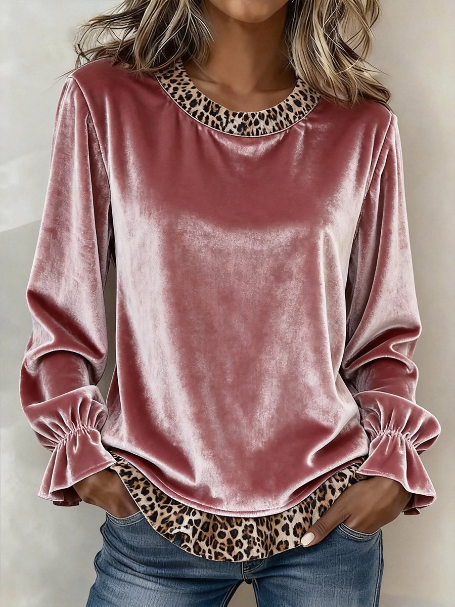 Winter Damen Leo Color Block Velours Longsleeve Rosé