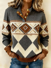 Warmer Ethno Color-Block Pullover Damen Winter Waffelstrick