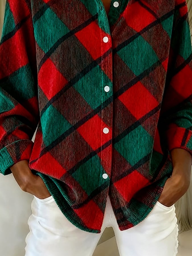 Winter Longshirt Karomuster Rot-Grün – Weihnachtslook cozy