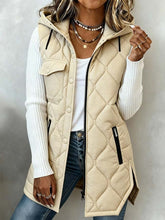 Lange Damen Steppweste Winter warm mit Kapuze beige