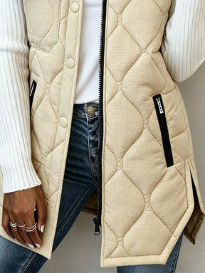 Lange Damen Steppweste Winter warm mit Kapuze beige