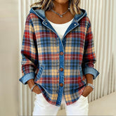 Herbstlicher Blue Plaid Denim Hoodie Coat - Trendiger Wärmespender
