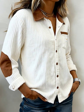 Kuscheliges Damen Patchwork Wintershirt creme camelbraun