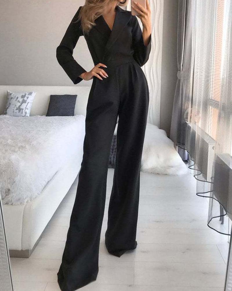 Classy Long Sleeve Plain Jumpsuit - Eleganter Herbstsbegleiter mit Komfort
