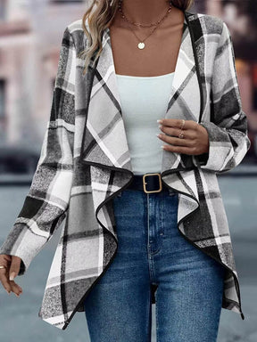 Winter Damen Cardigan Karo braun schwarz warm Wasserfall