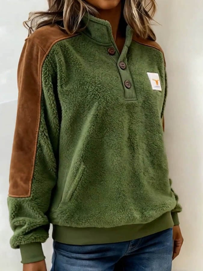 Kuscheliges Damen Teddyfleece Sweatshirt Winter waldgrün