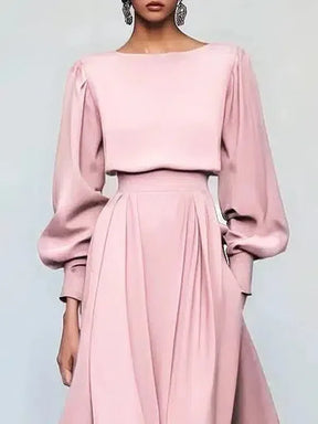 Sweet Pink Plain Long Sleeve Maxi Dress - Herbsts-Lieblingskleid in A-Linie