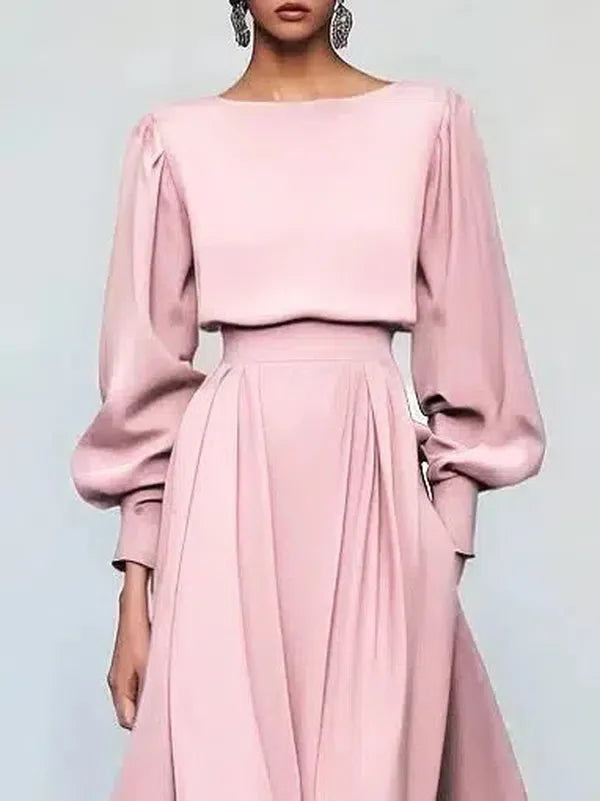 Sweet Pink Plain Long Sleeve Maxi Dress - Herbsts-Lieblingskleid in A-Linie